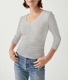 Enid 3/4 Sleeve V-Neck Crop Tee | Heather Grey