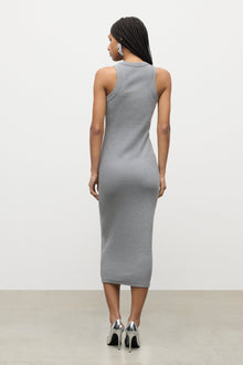 Distressed Crystal Ribbed Knit Midi Tank Dress | Grey Melange