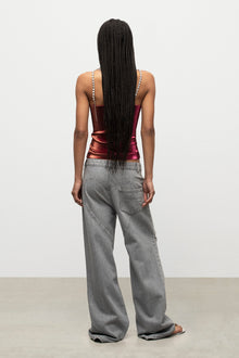 Crystal Embellished Stretch Lame Cutout Top | Fuchsia/Orange