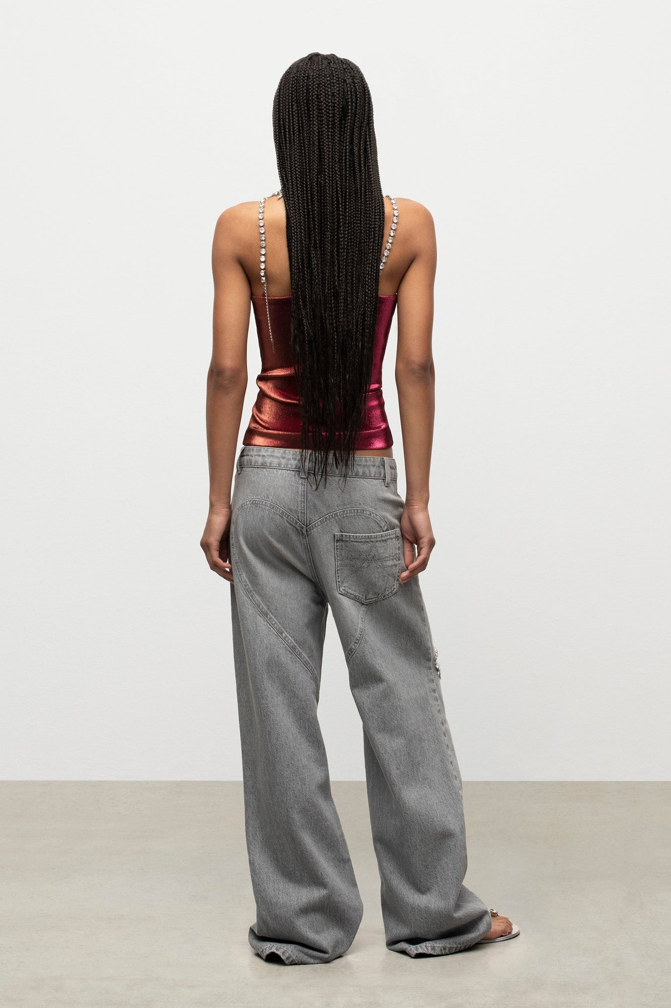 Crystal Embellished Stretch Lame Cutout Top | Fuchsia/Orange