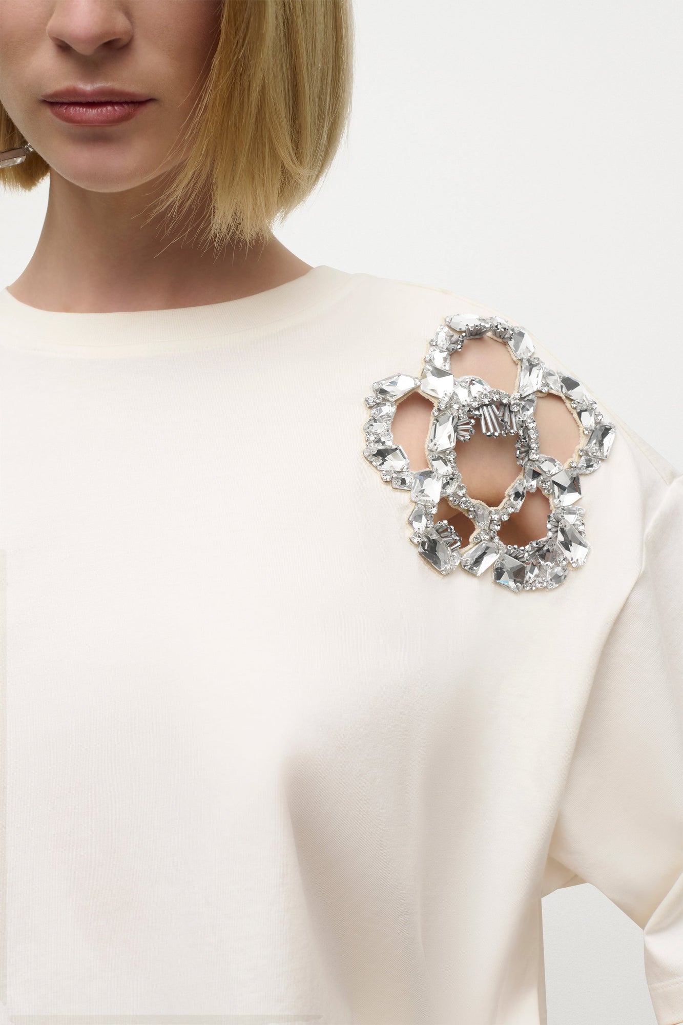 Crystal Cluster Flower T-Shirt | White