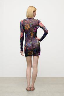 Hotfix Printed Tulle Long Sleeve Mini Dress | Multi