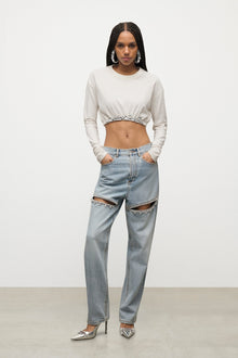 Crystal Cluster Long Sleeve Cropped T-Shirt | White