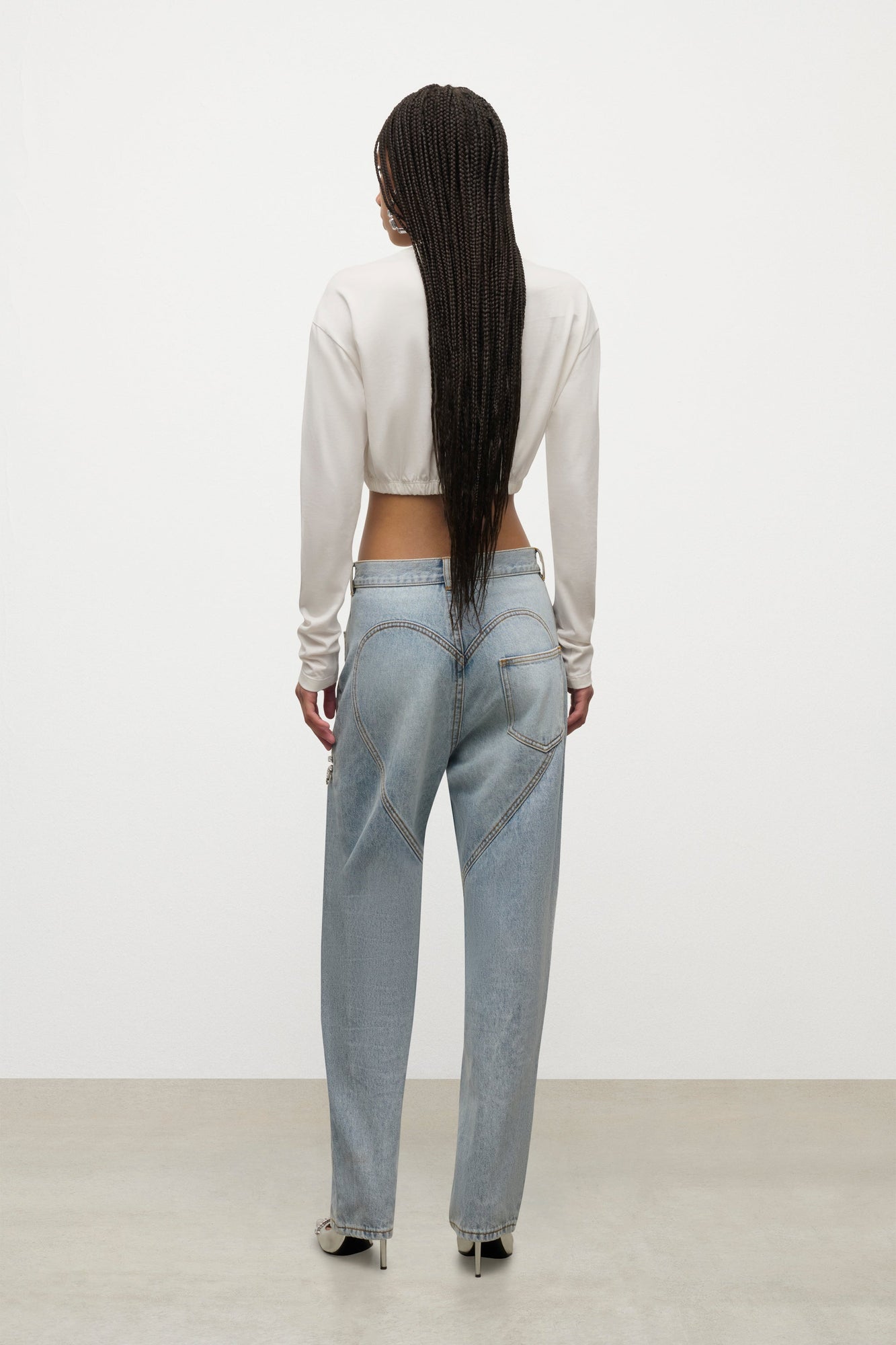 Crystal Cluster Long Sleeve Cropped T-Shirt | White