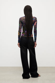 Crystal Chain Cutout Relaxed Jean | Washed Black