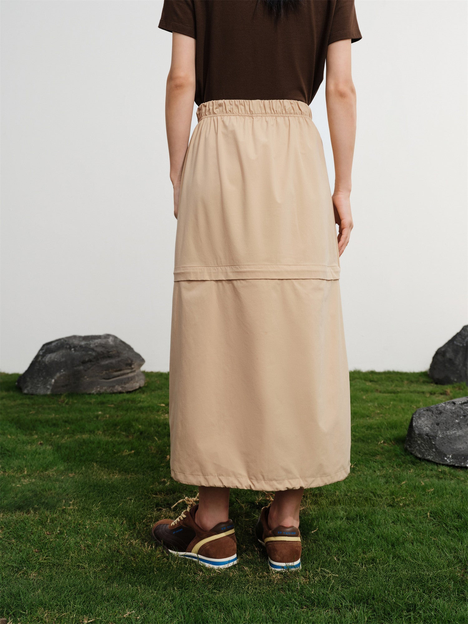 Straight-Cut Elastic Waist Sports Skirt | Khaki