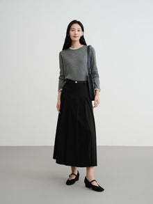 Slub Yarn Round Neck Knit Top | Grey
