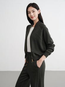 Worsted Wool Raglan Sleeve Straight Jacket | Green