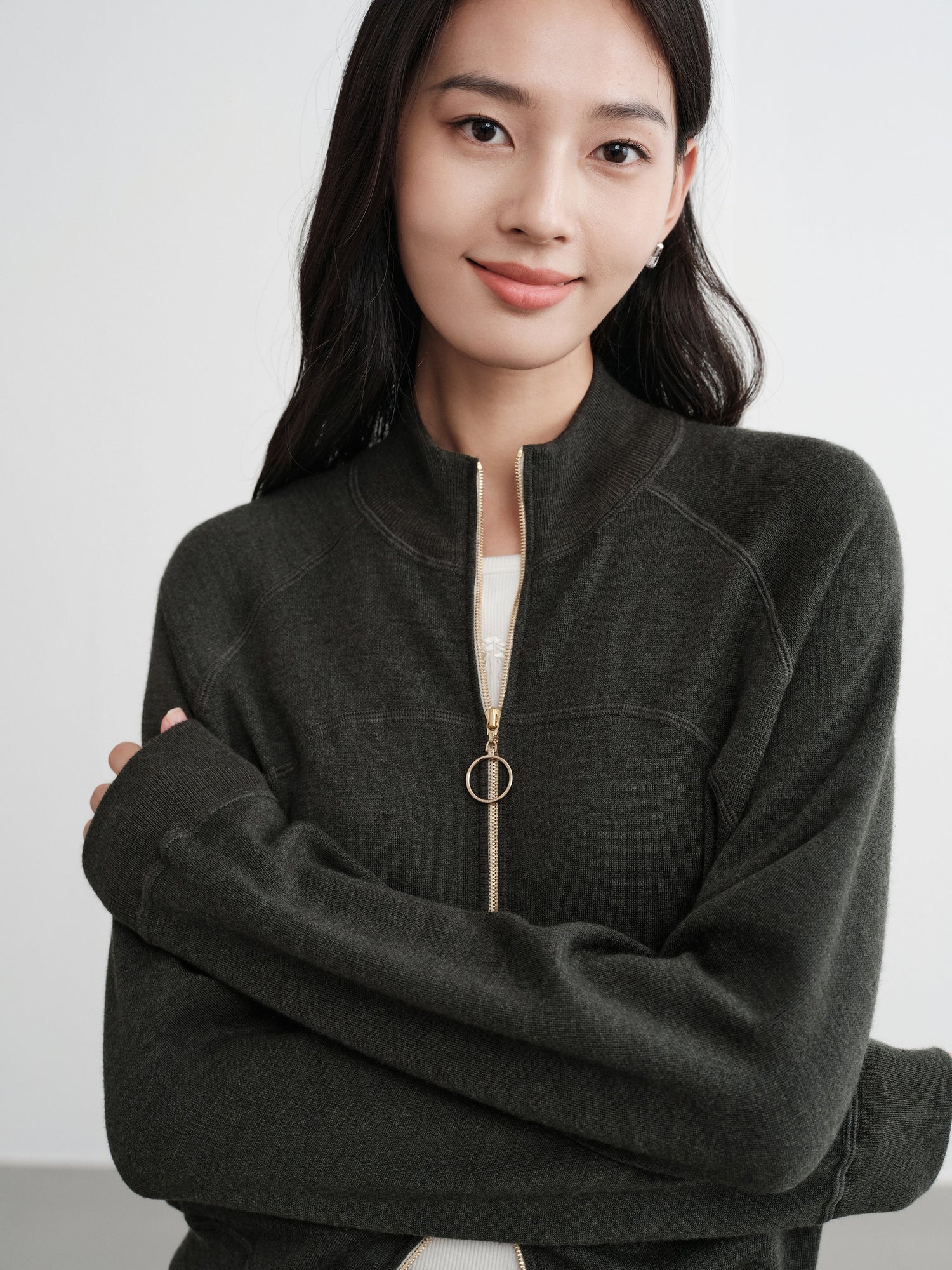Worsted Wool Raglan Sleeve Straight Jacket | Green