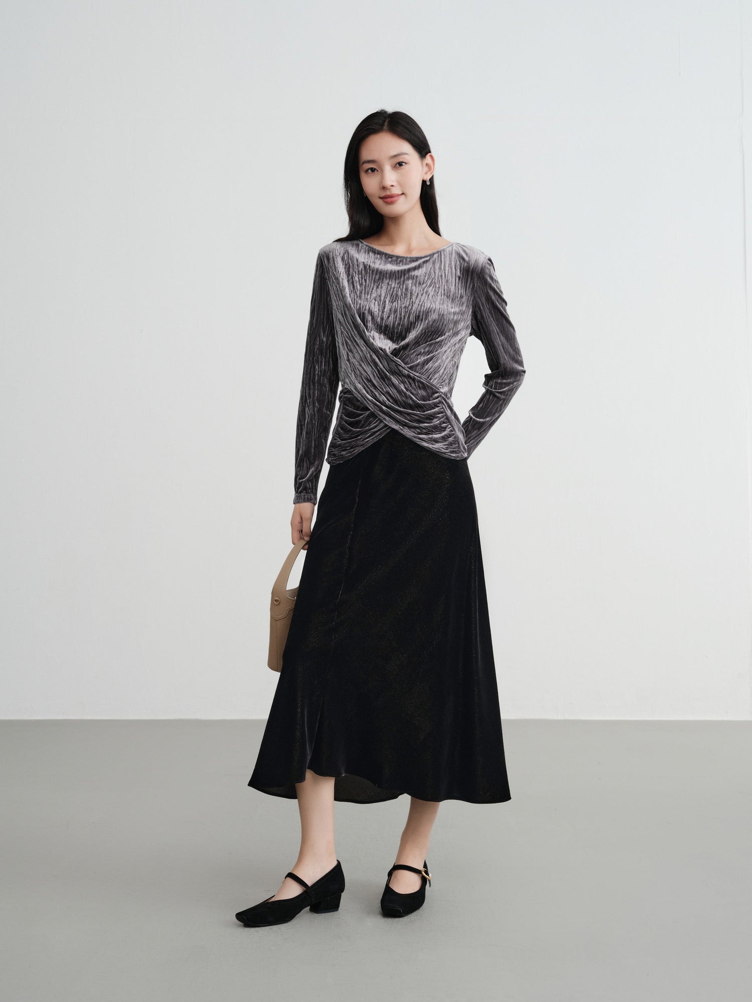 Mulberry Silk Velvet Fishtail Skirt | Black