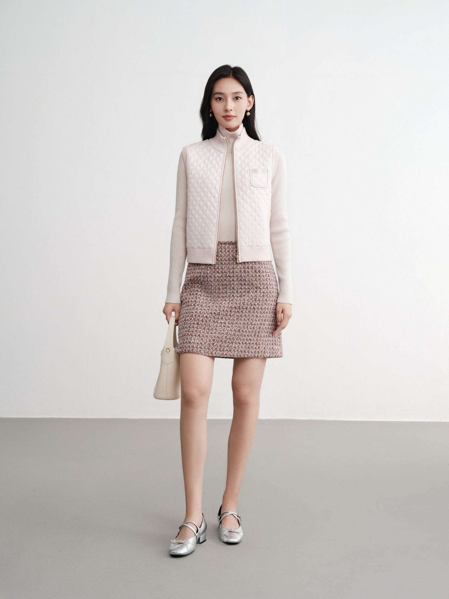Tweed High-Waist Tweed-Style Skirt | Wine Red