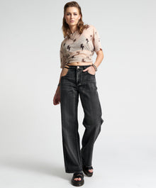 Cut-Out Jackson Mid Waist Wide Leg Denim Jeans | Faded Black