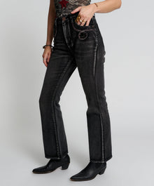 Charlie High Waist Slim Flared Denim Jeans | Faded Black