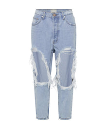 Kingpins Low Waist Cropped Boyfriend Denim Jeans | Blue Latte