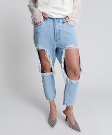 Kingpins Low Waist Cropped Boyfriend Denim Jeans | Blue Latte