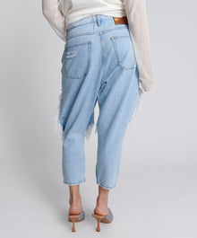 Kingpins Low Waist Cropped Boyfriend Denim Jeans | Blue Latte