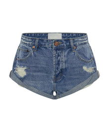 Bandits Low Waist Denim Shorts | Archived Pacifica Blue Smile Print