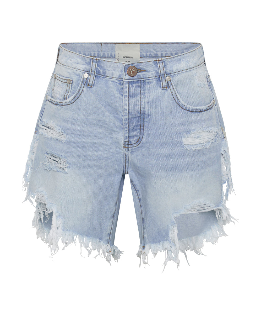 Frankies Low Waist Long Length Denim Shorts | Blue Latte