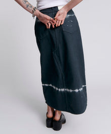 Rocko Mid Waist Long Length Denim Skirt | Black Magic