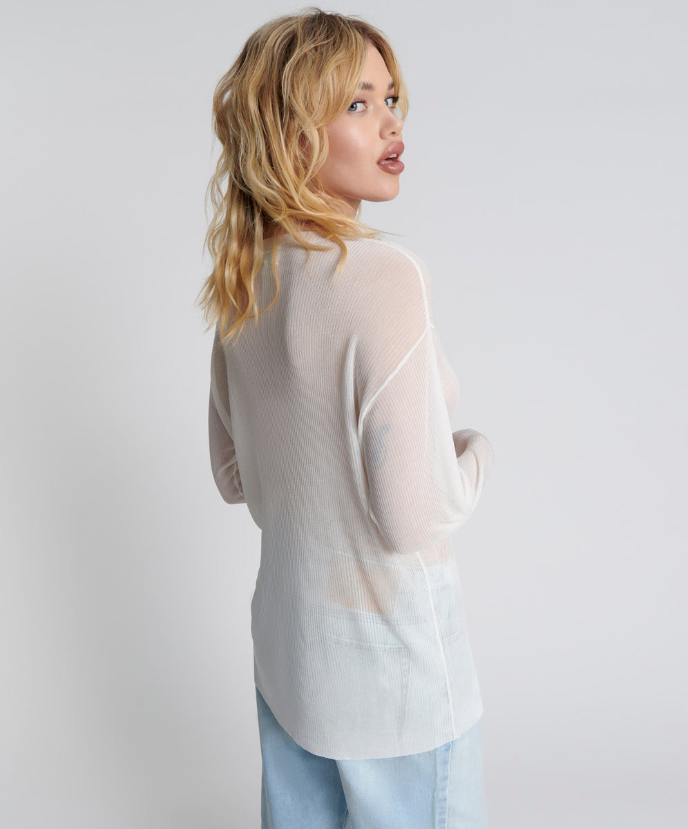 Amity Sheer Rib Knit Top | Off White