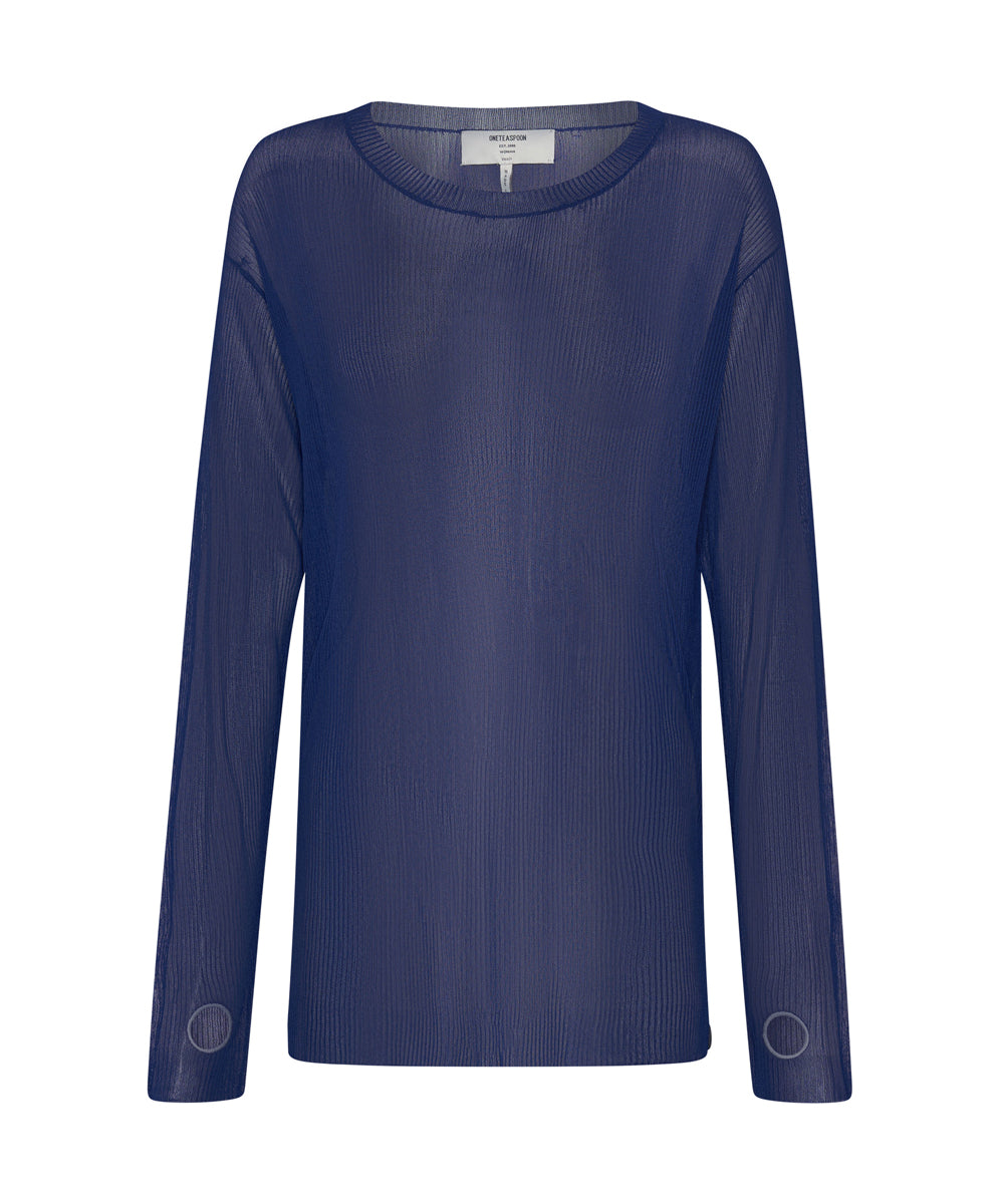 Amity Sheer Rib Longsleeve Sweater | Cobalt