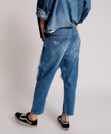 Kingpins Low Waist Cropped Boyfriend Denim Jeans | Bay Blue