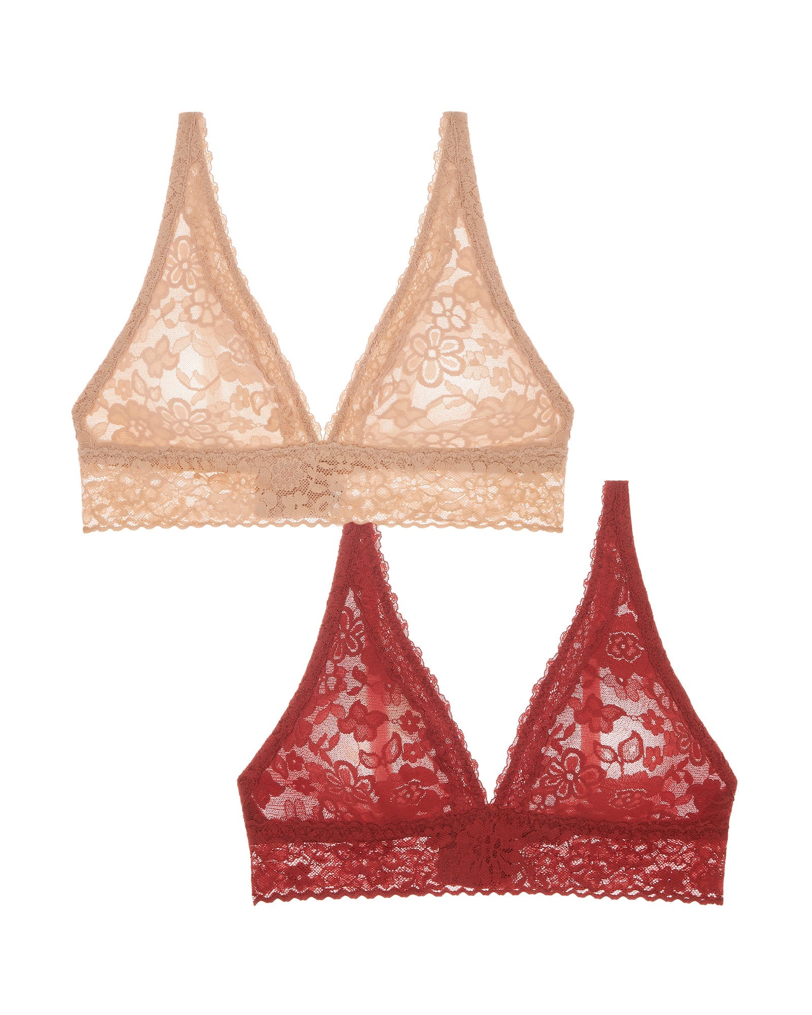 2 Pack | Lace Plunge Bralette  | Taupe x Shiraz