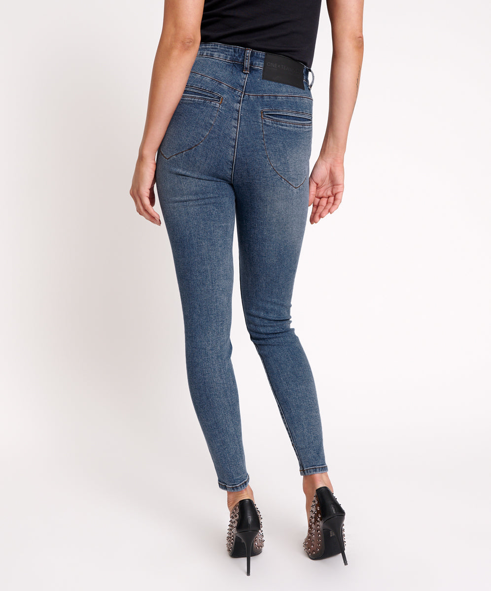 Preachers High Waist Skinny Stretch Denim Jeans | Classic Blue