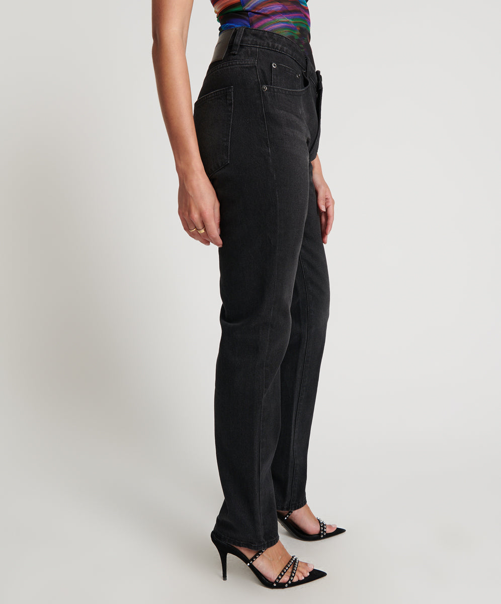 Truckers Mid Waist Straight Leg Denim Jeans | Black Oak