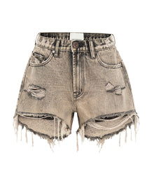 Truckers Mid Waist Relaxed Denim Shorts | Rust