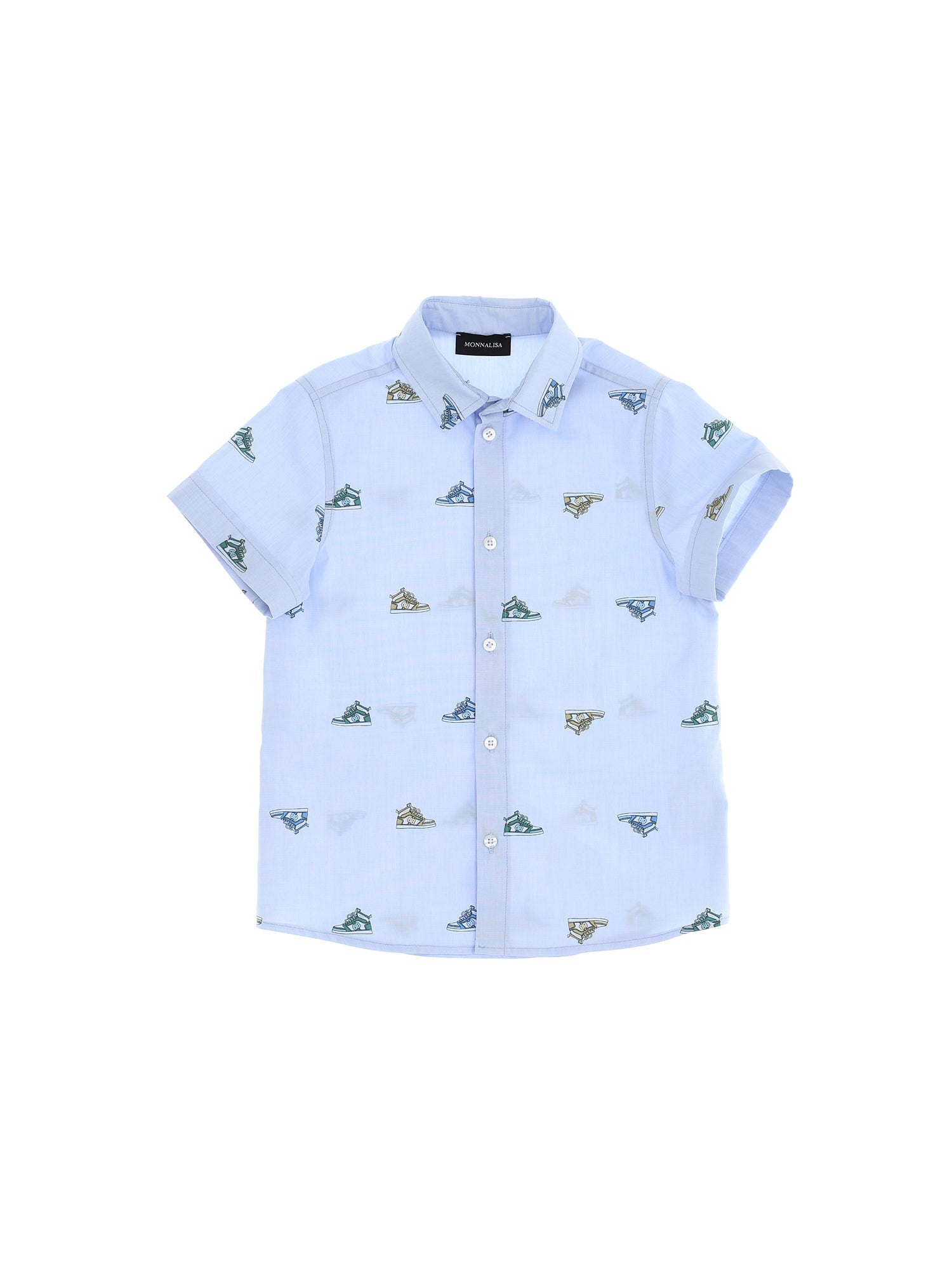 Boys | Striped Shirt With Sneakers Print | Cream/Sky Blue