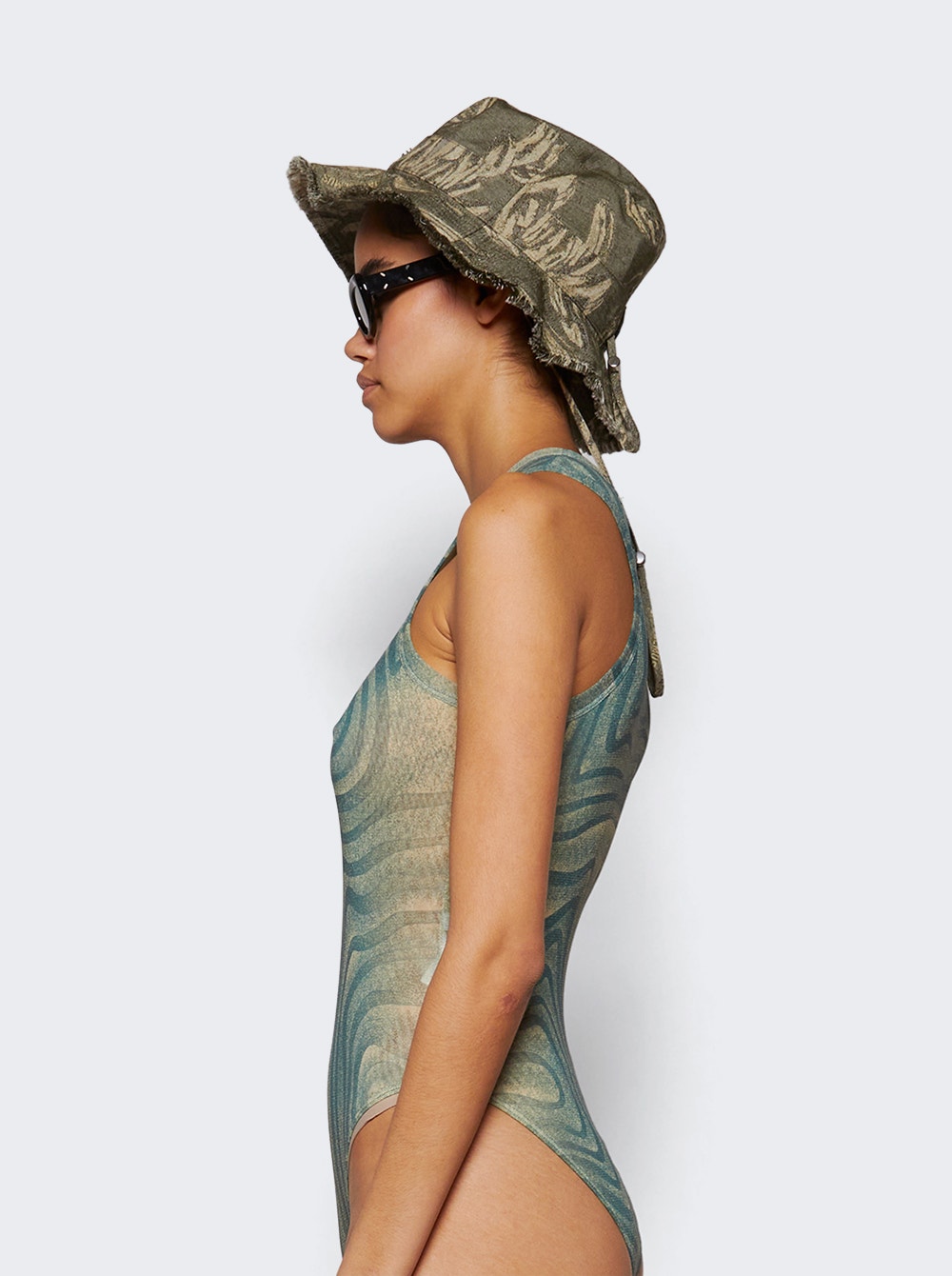 Women | Jean Paul Gaultier | Spiral Bodysuit Ecru And Aqua