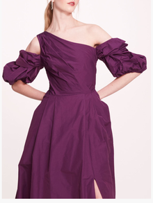 Taffeta Bubble Sleeve Gown | Eggplant