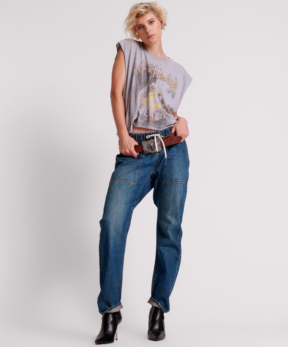 Shabbies Drawstring Boyfriend Jeans | Gritty Blue