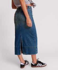 Cassidy Mid Waist Long Denim Column Skirt | Gritty Blue