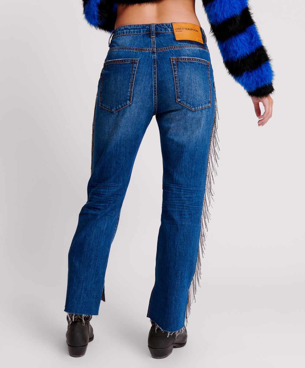 Hooligans Low Waist Relaxed Straight Leg Denim Jeans | Blue Moon