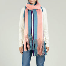 Womens | Maxy Striped Scarf with Fringes | Blue/Aubergine