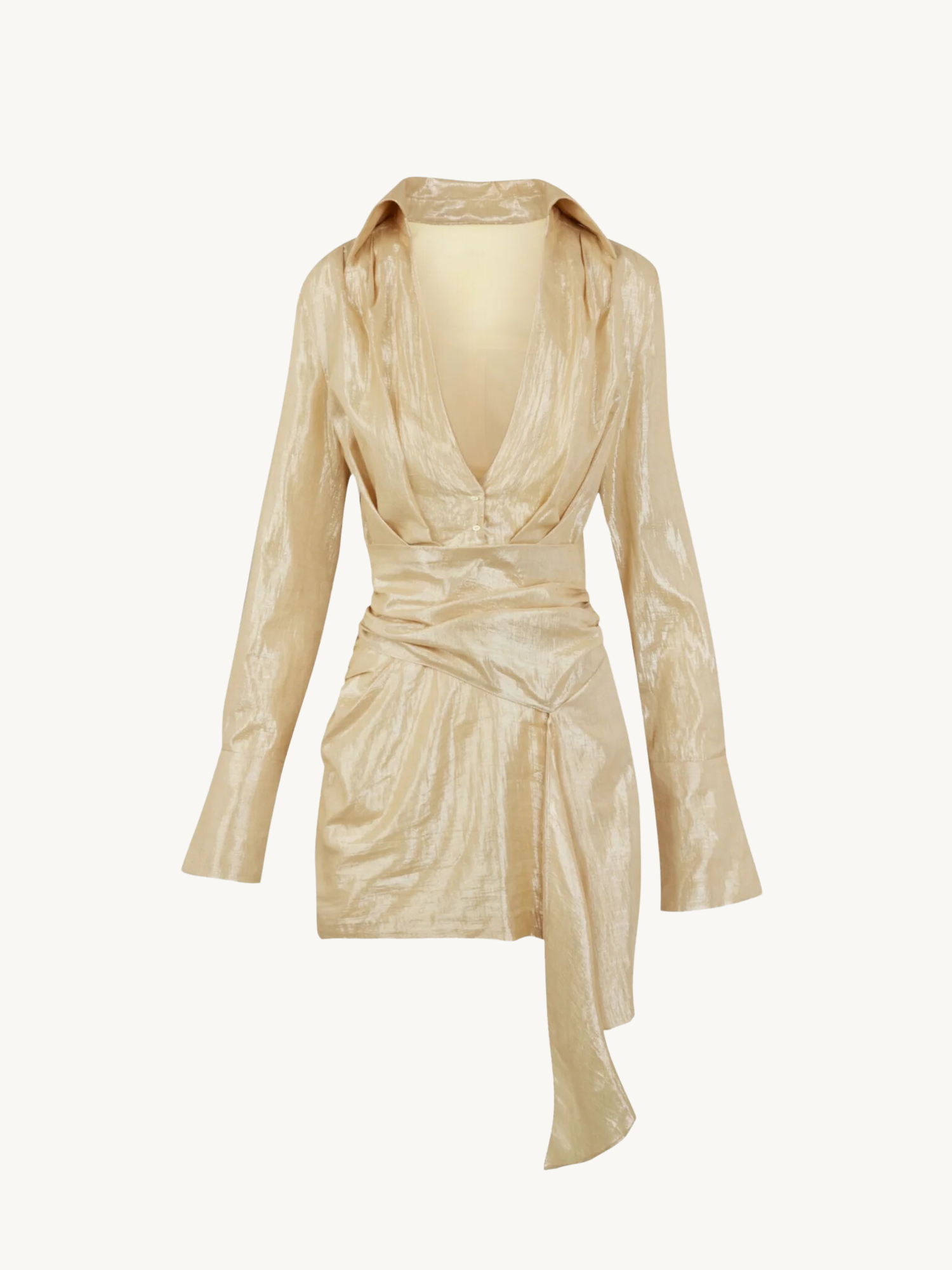 Viola Long Sleeve Mini Dress | Gold Lame