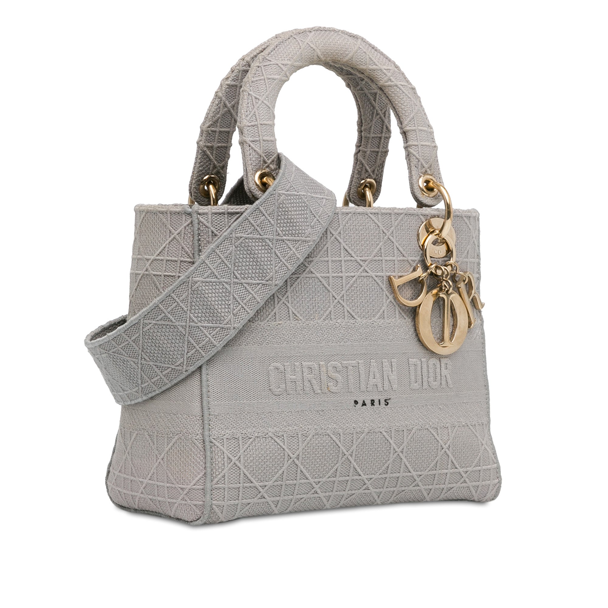 Dior | Pre-Owned Medium Canvas Cannage Lady D Lite - V | Gray/Light Gray