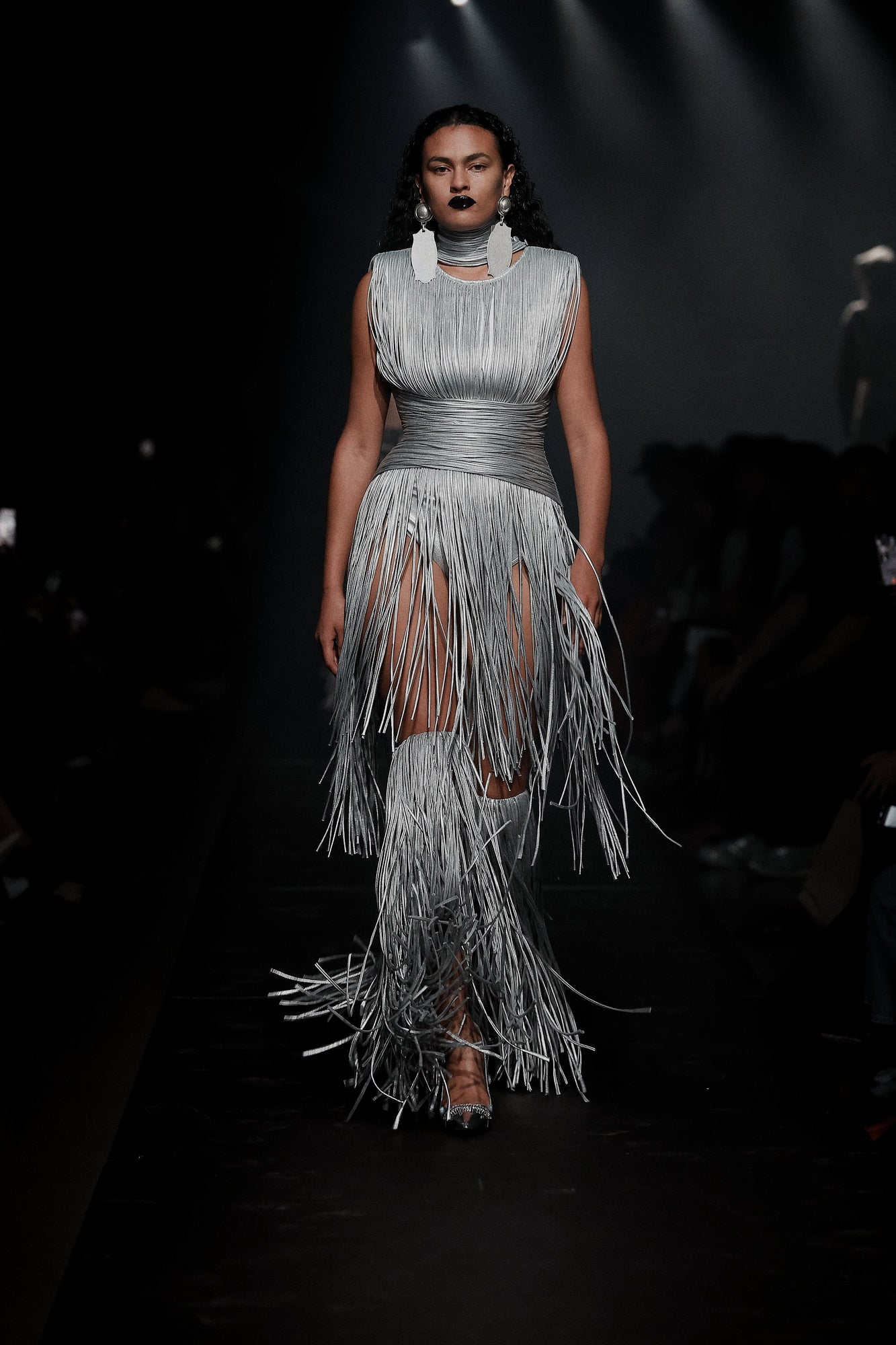 Metallic Fringe Mini Dress | Silver
