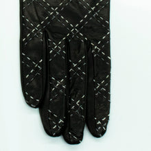 Womens | Leather Gloves with Contrast Stitch | Black/Cream