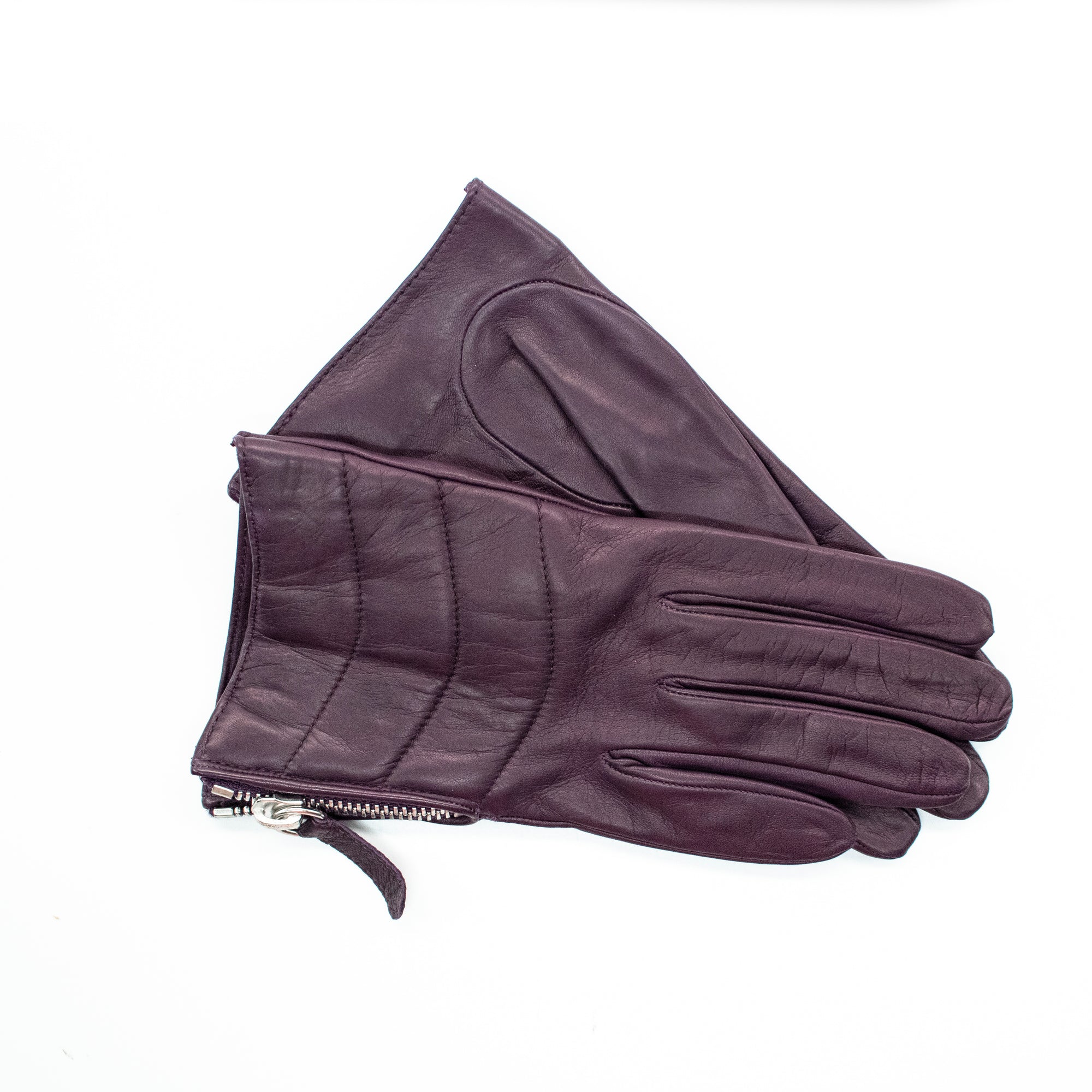 Womens | Short Quilted Leather Gloves | Dark Currant