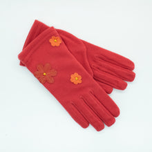 Womens | Gloves with Leather Flowers | Red