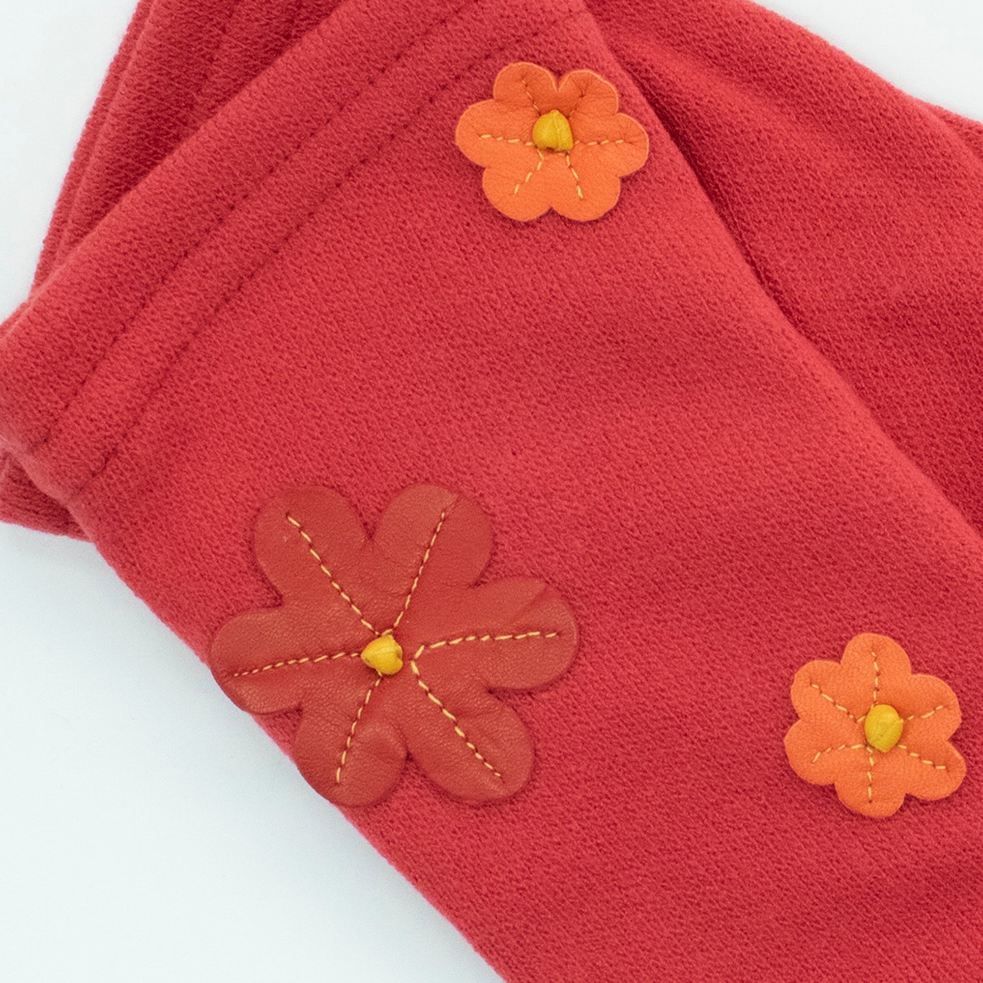 Womens | Gloves with Leather Flowers | Red