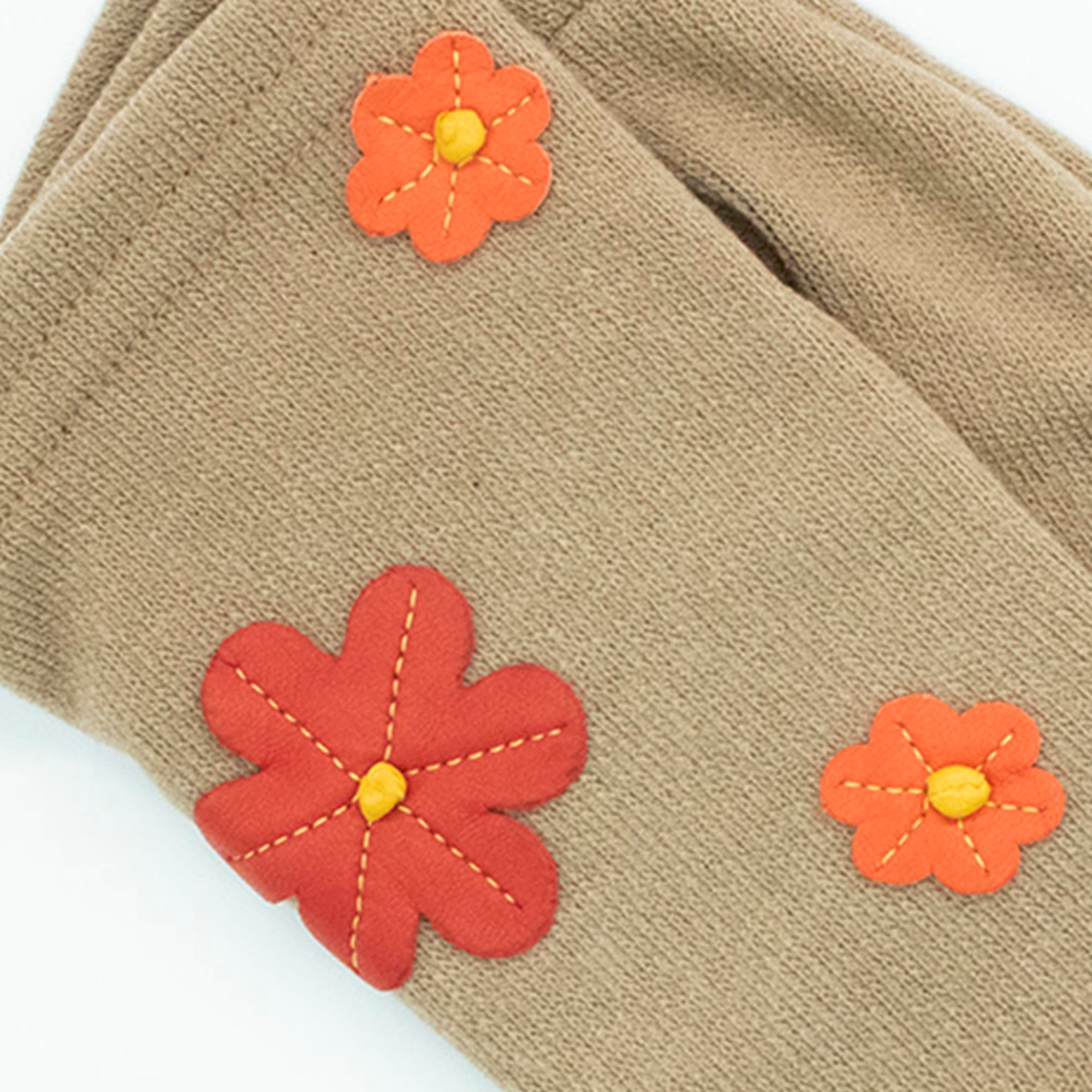 Womens | Gloves with Leather Flowers | Taupe