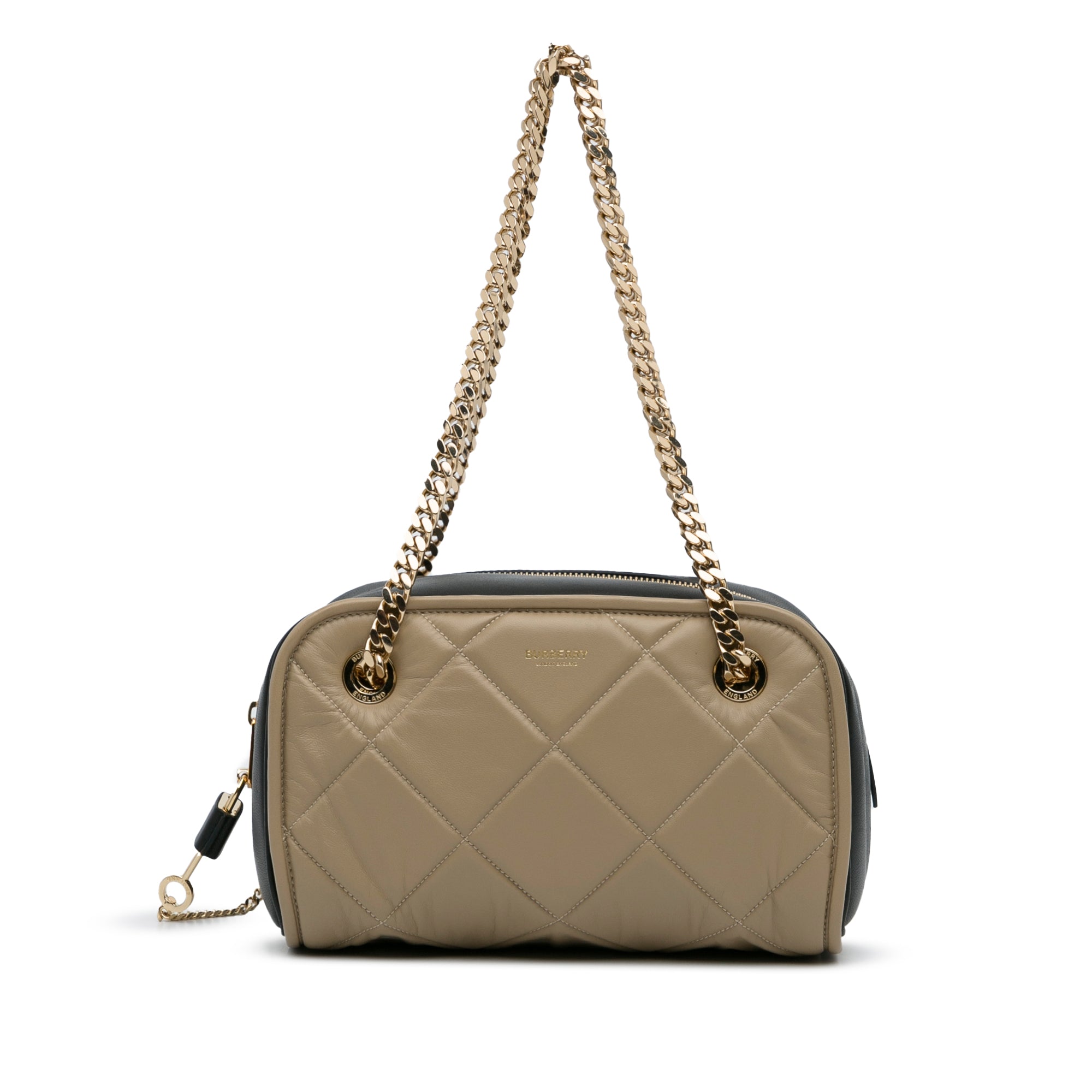Burberry | Pre-Owned Quilted Cube Chain Shoulder Bag | Brown/Taupe