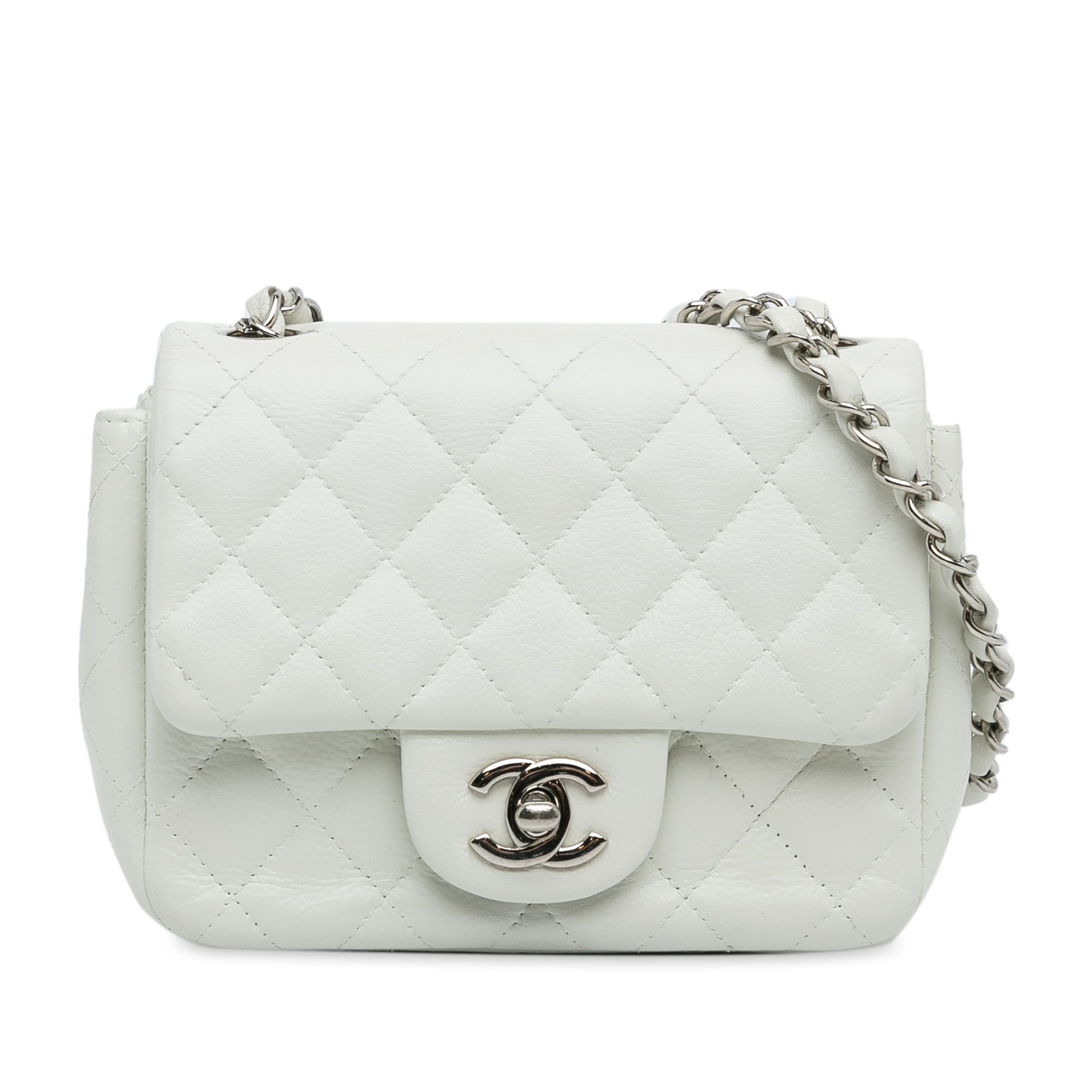 Chanel | Pre-Owned Mini Square Classic Caviar Single Flap | White