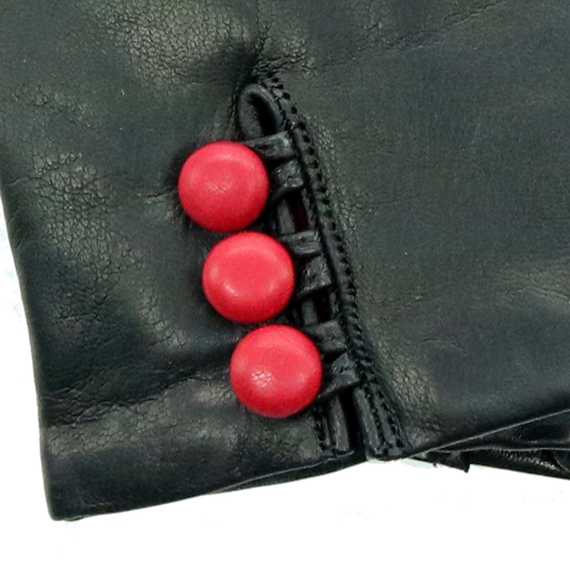 Leather Gloves With Contrast Buttons | Black/Red