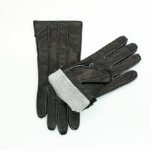 Womens | Leather Gloves with Contrast Color Stitch And Lining | Black/Silver