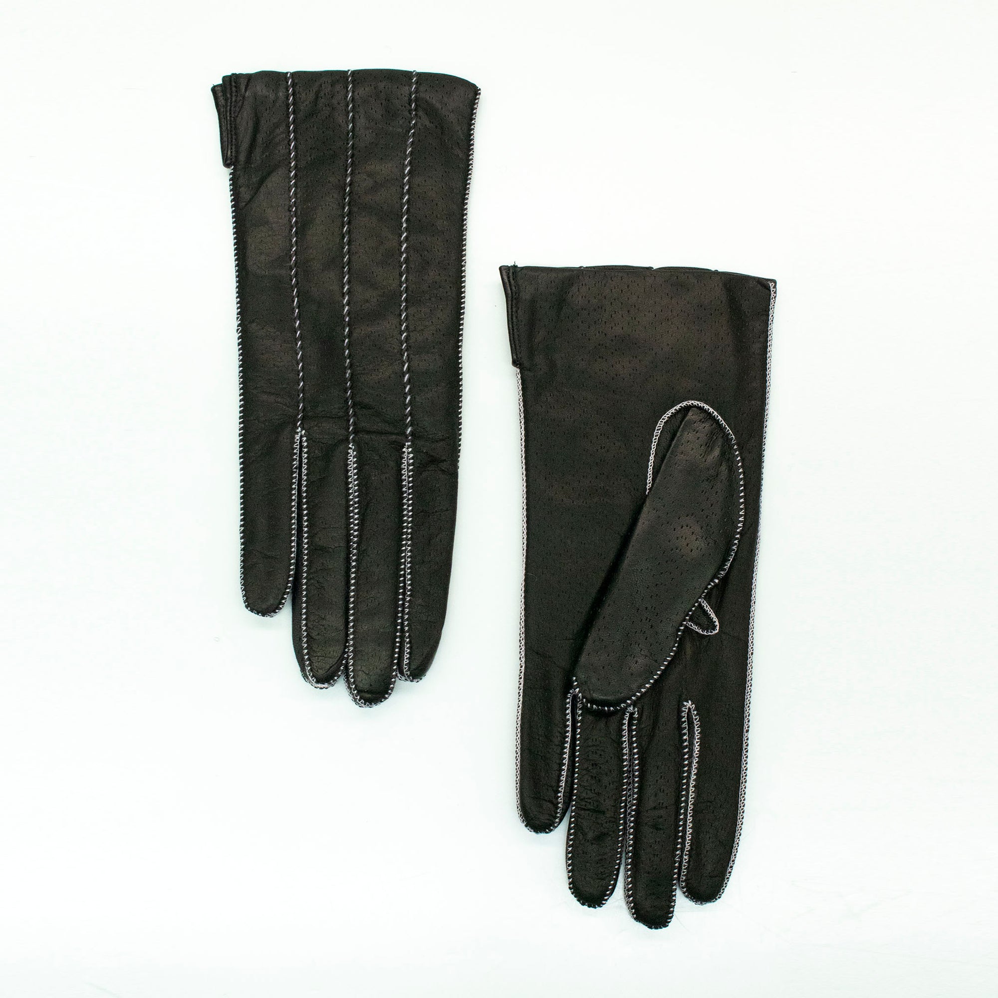 Womens | Leather Gloves with Contrast Color Stitch And Lining | Black/Wisteria